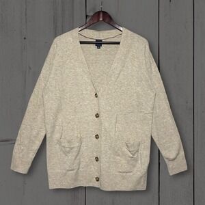 Gap Cotton Blend Button Front V-Neck Cardigan Sweater Womens S Oatmeal Heather